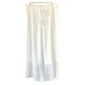 GIZIA Women’s Size 44/Large White Wide Leg Flowy Lace Panel Palazzo Pants Cruise